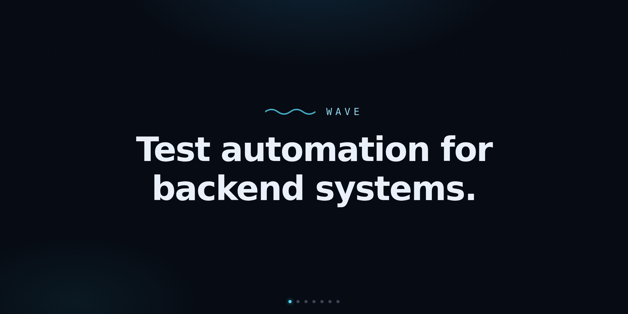 The teaser's opening card: WAVE - test automation for backend systems.